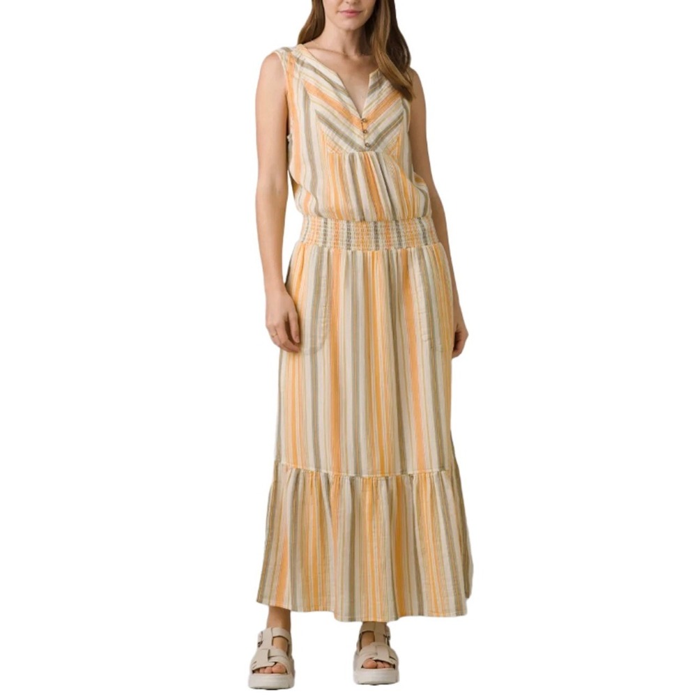 Prana California Dreaming 100% Organic Cotton Golden Hour Stripe Maxi Dress XS - Picture 1 of 15